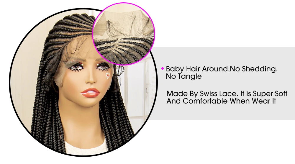 Synthetic Knotless Box Braided Wig Full Lace Cornrow Braids Wig for Black Women with Baby Hair 36 Inches Long Twist Braiding Wig