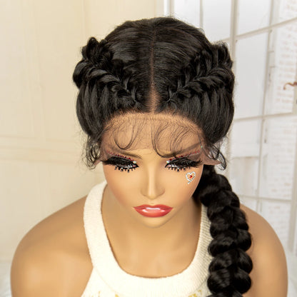 Synthetic  Fishtail Braided Wigs Lace Front Wig 24 Inches Cornrow Braiding Wigs with Baby Hair for Black Women Braids Wig