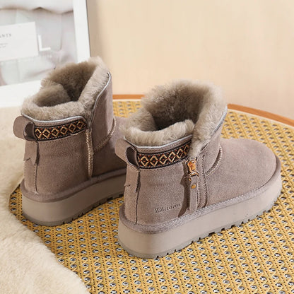 Imitation Wool Winter Snow Boots Women Thicken Plush Warm Cotton Padded Shoes Woman Fashion Striped Thick Platform Ankle Boots