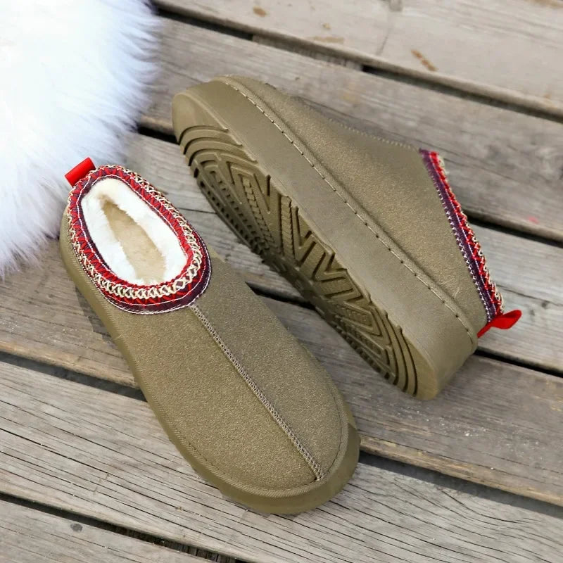 Women's Wool Slippers Warm Platform Wool Low-top Snow Boots Slippers Women's Outdoor Anti-Slip Boots Shoes for Women