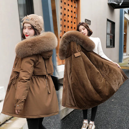 Women Parka Fashion Long Coat Wool Liner Hooded Parkas