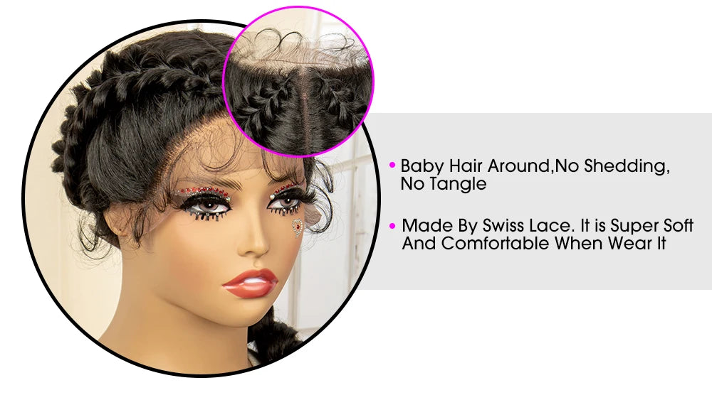 Synthetic  Fishtail Braided Wigs Lace Front Wig 24 Inches Cornrow Braiding Wigs with Baby Hair for Black Women Braids Wig