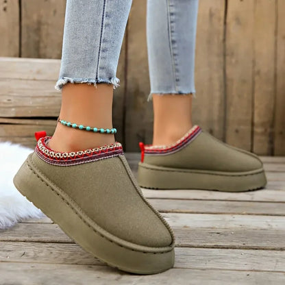 Women's Wool Slippers Warm Platform Wool Low-top Snow Boots Slippers Women's Outdoor Anti-Slip Boots Shoes for Women