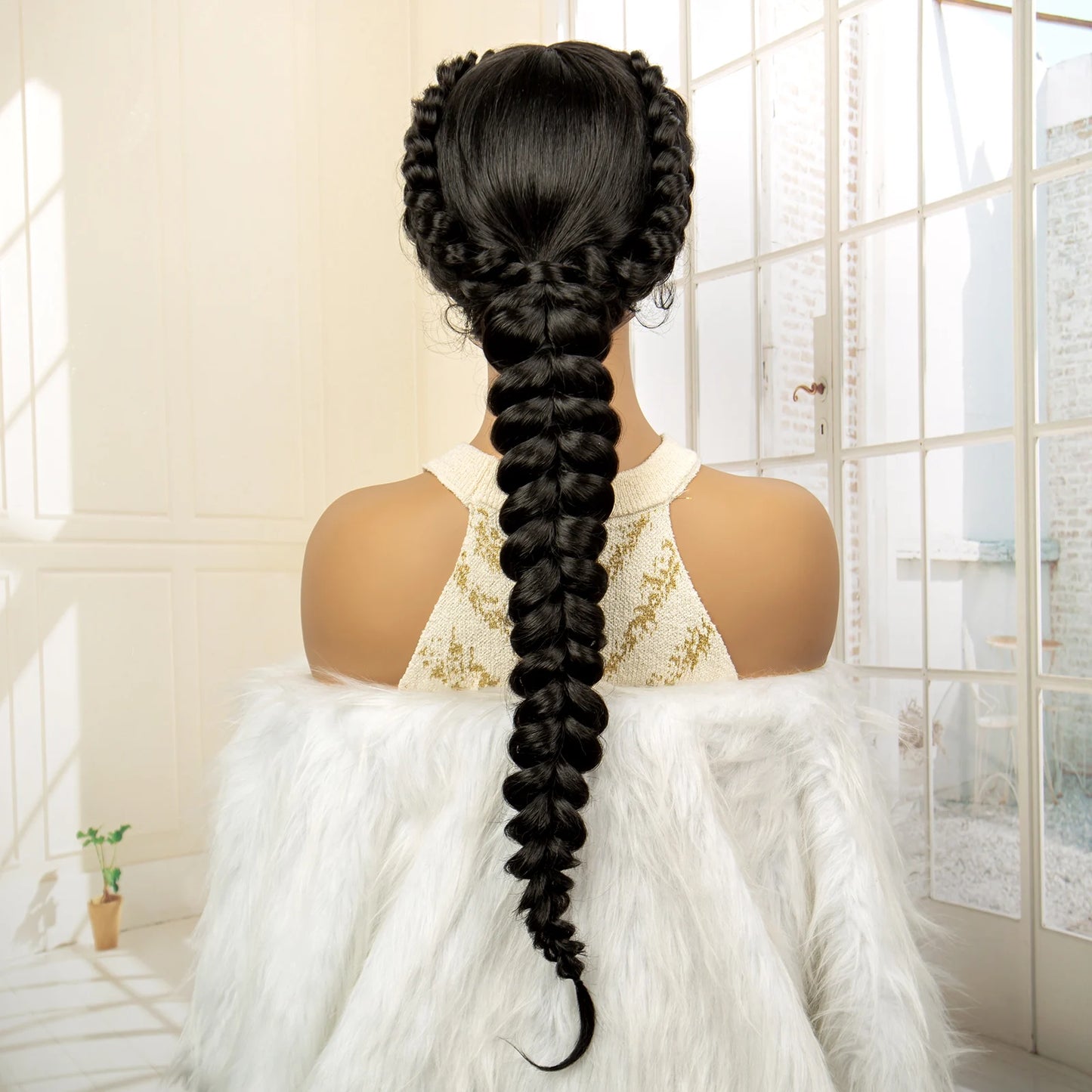 Synthetic  Fishtail Braided Wigs Lace Front Wig 24 Inches Cornrow Braiding Wigs with Baby Hair for Black Women Braids Wig