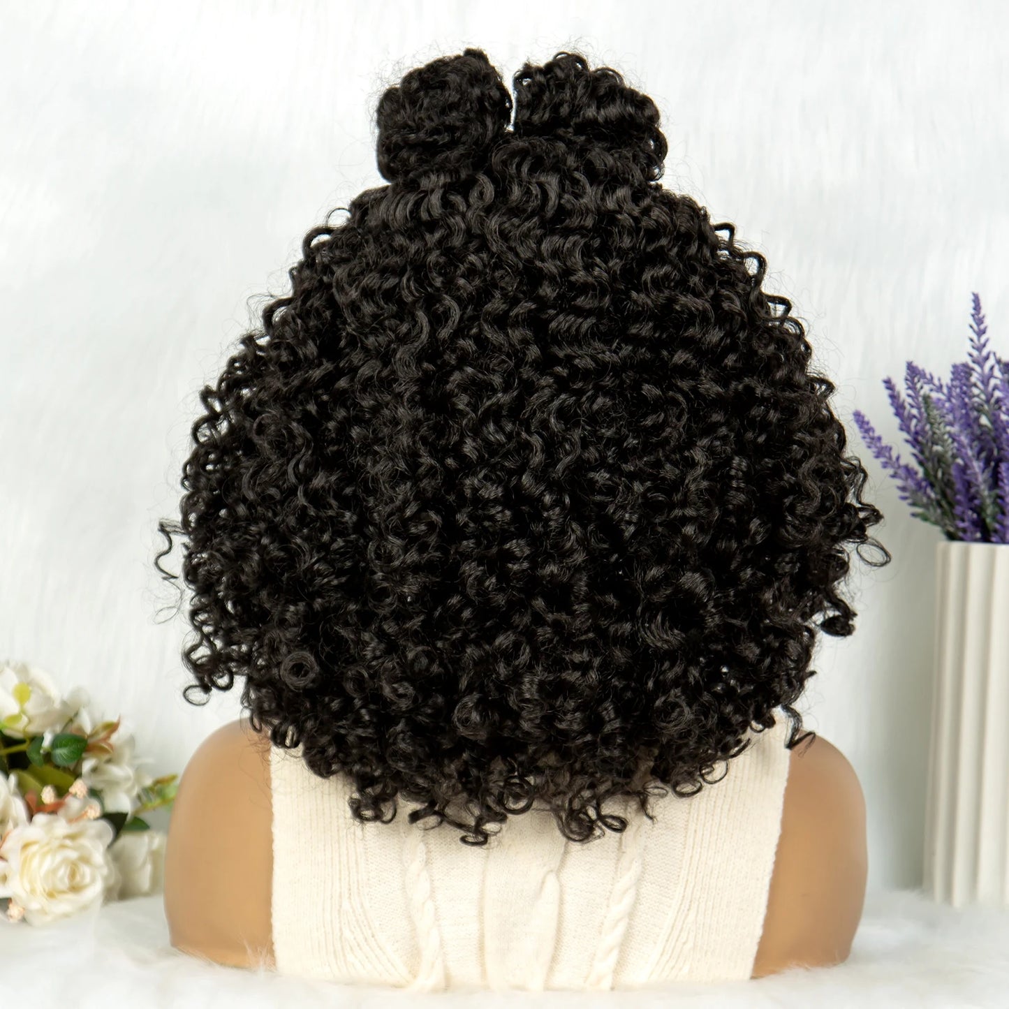 Kima Frontal Cornrow Twisted 16 inches Curly Bob 13*4 Synthetic Lace Front Wig Top Knot Braided Ribbon Bun Braided Wigs