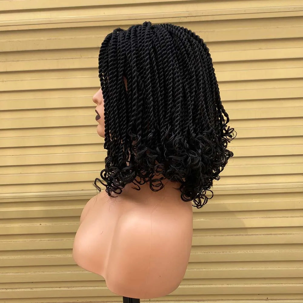 Ombre Red Box Braided Wigs For Black Women Heat Resistant Crochet Kinky Twist African Synthetic Short Bob Braiding Hair Wig