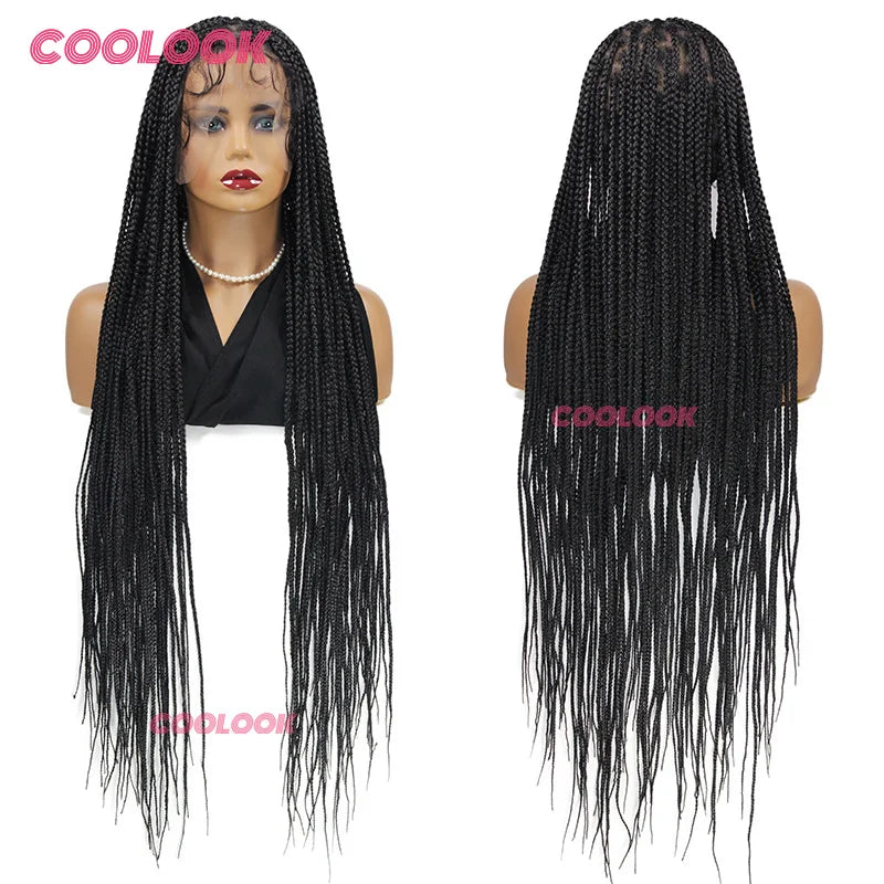 36" Synthetic Side Part Braided Wigs Heart Full Lace Front Wig Twist Box Braid Wigs With Baby Hair Knotess Lace Wig African Wig