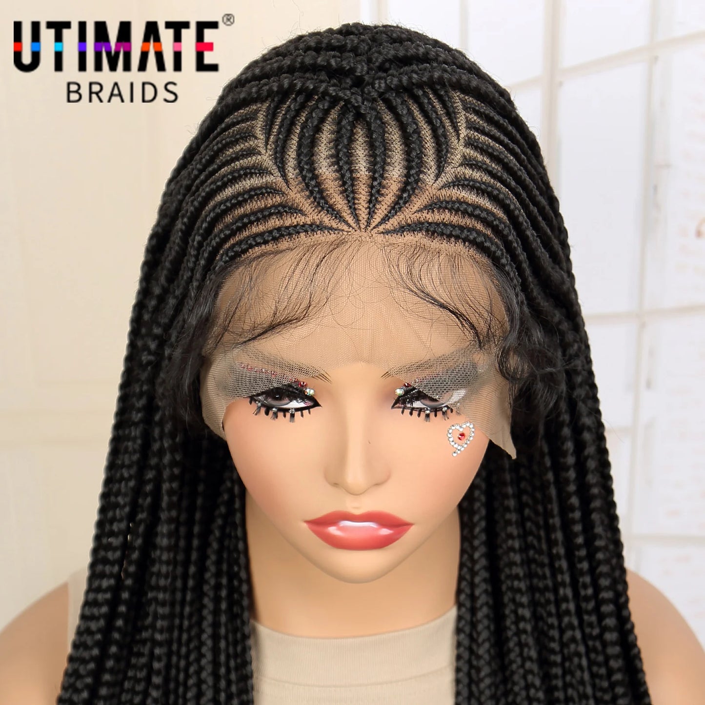 Synthetic Full Lace Cornrow Braided Wigs with Baby Hair 36 Inches Knotless Box braids