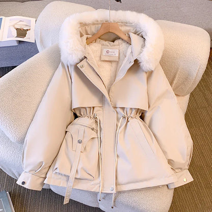 Hood Down Jacket Winter Coat for Women Warm Drawstring Padded Parkas Korean Casual Streetwear Female Puffer Outwear