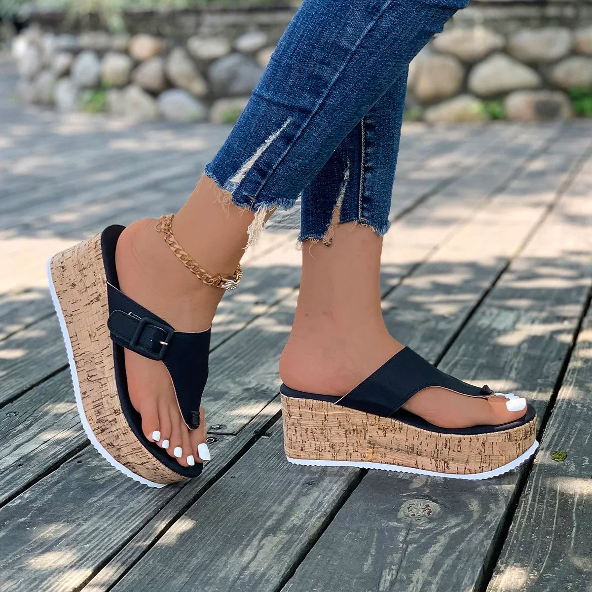 Summer Flip Flops Shoes Female Wedge Platform Sandal 2024 New Ladies Thick Bottom Casual Slippers Black Pink White