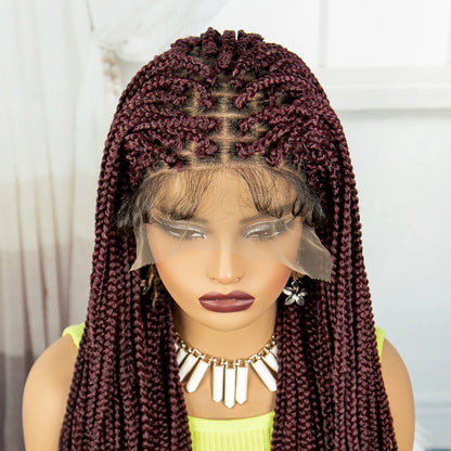 Synthetic Braided Wig Synthetic Hair Lace Front Wigs Box Braided Wigs for Black Women 36 Inches Micro Braids Wigs with Baby Hair