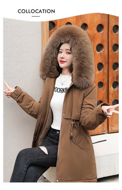 Women Parka Fashion Long Coat Wool Liner Hooded Parkas