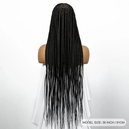 Synthetic Knotless Box Braided Wig Full Lace Cornrow Braids Wig for Black Women with Baby Hair 36 Inches Long Twist Braiding Wig