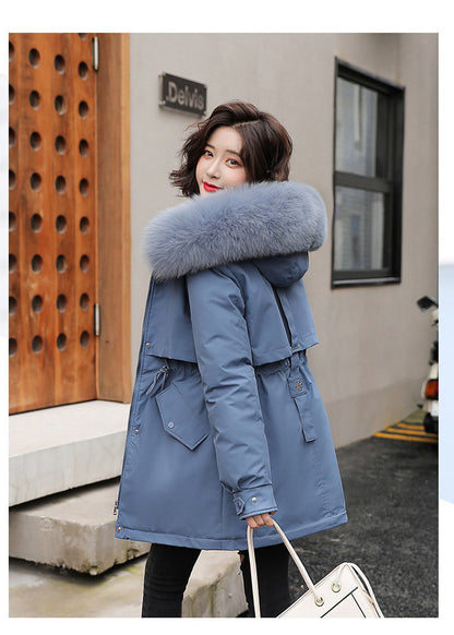 Women Parka Fashion Long Coat Wool Liner Hooded Parkas