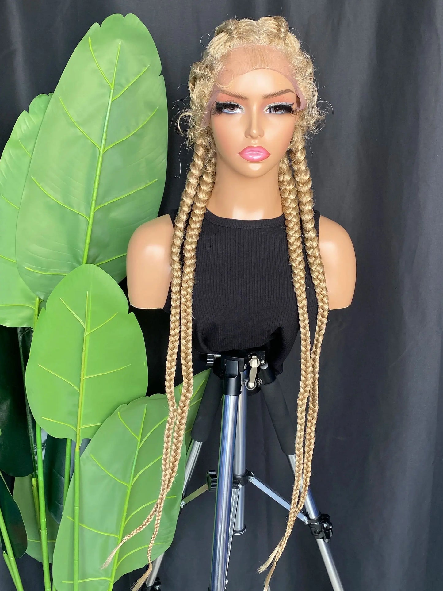 Synthetic Lightweight Lace Braided Wigs Light Chestnut 4x Twist Cornrows Braids 36 inch Wig Blonde Hair Braids with Baby Hair fo