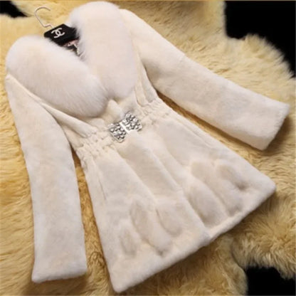 QNPQYX  Winter New Warm Fur Fashion Women's Faux Fur Haining Fur Coat Women's Mid Length Jackets