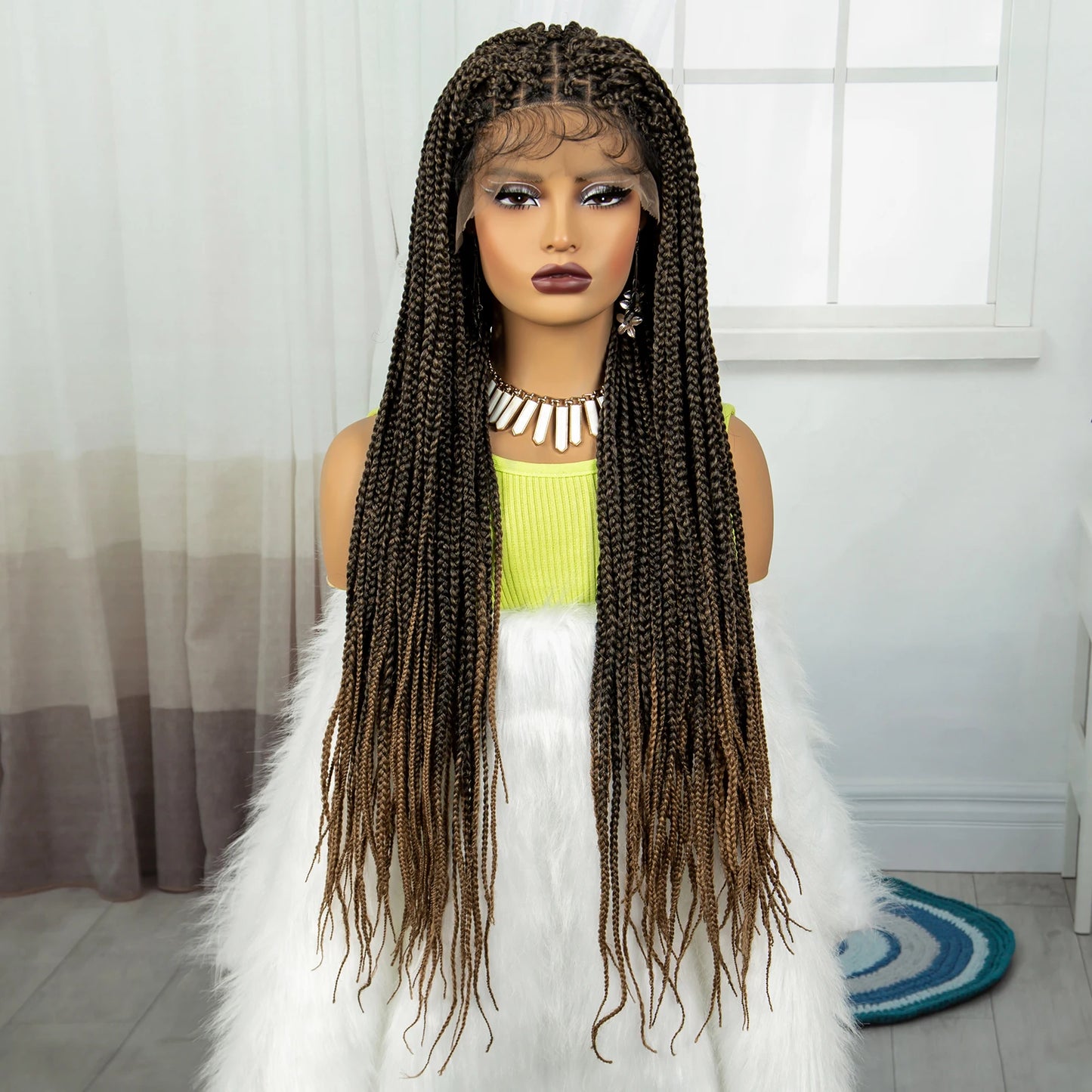 Synthetic Braided Wig Synthetic Hair Lace Front Wigs Box Braided Wigs for Black Women 36 Inches Micro Braids Wigs with Baby Hair