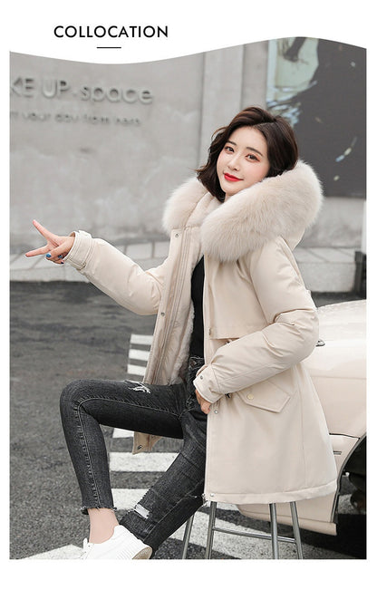 Women Parka Fashion Long Coat Wool Liner Hooded Parkas