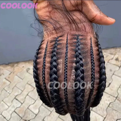 36" Synthetic Lace Front Wigs Jumbo Braided Wigs Full Lace Front Dutch Twins Cornrows Braids Wig For Black Women Crochet Hair