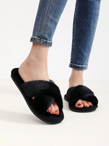 Winter Slipper Women Cross Belt Home Indoor Casual Slippers Female Flip Flops Fluffy Shoes Slides Ladies Soft Warm Plush Slipper