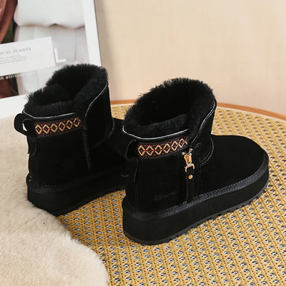 Imitation Wool Winter Snow Boots Women Thicken Plush Warm Cotton Padded Shoes Woman Fashion Striped Thick Platform Ankle Boots