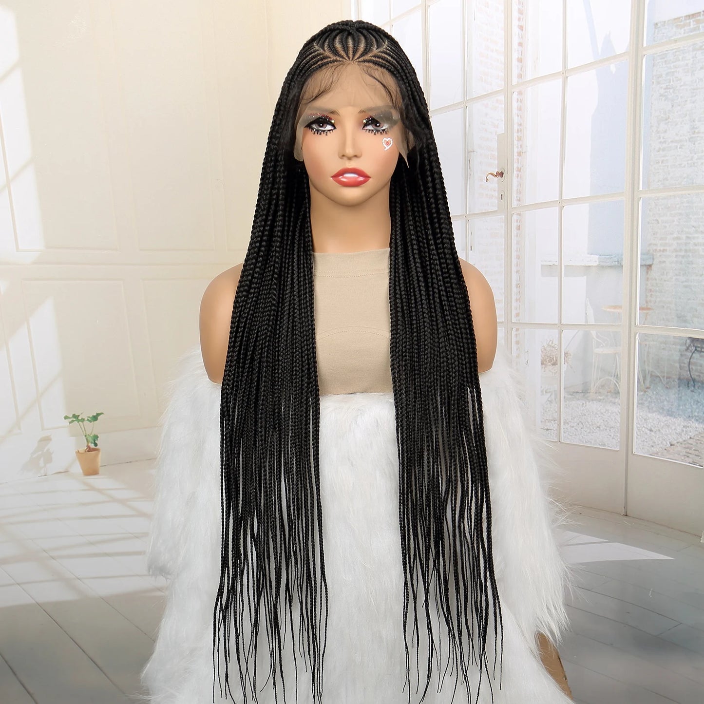 Synthetic Full Lace Cornrow Braided Wigs with Baby Hair 36 Inches Knotless Box braids