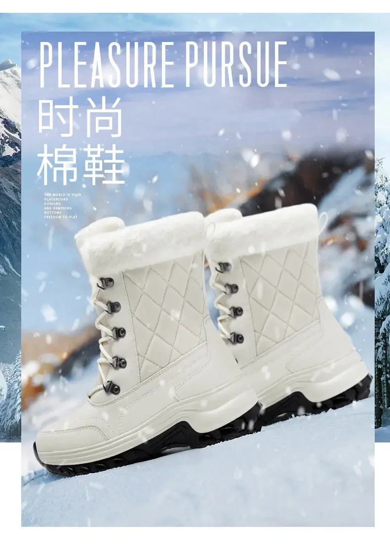 2024 Women's High Barrel Boots Winter Cotton Shoes Plush Waterproof Sports Shoes Mountaineering Shoes Outdoor Warm Hiking Boots