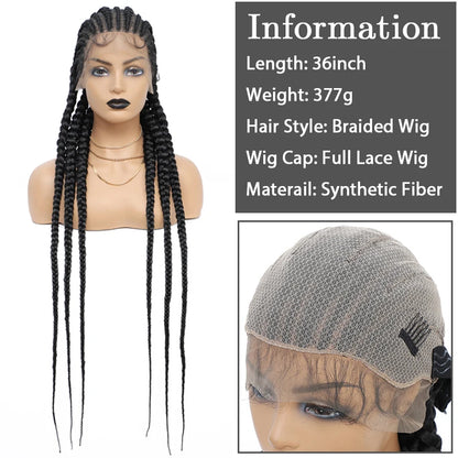 36" Synthetic Lace Front Wigs Jumbo Braided Wigs Full Lace Front Dutch Twins Cornrows Braids Wig For Black Women Crochet Hair