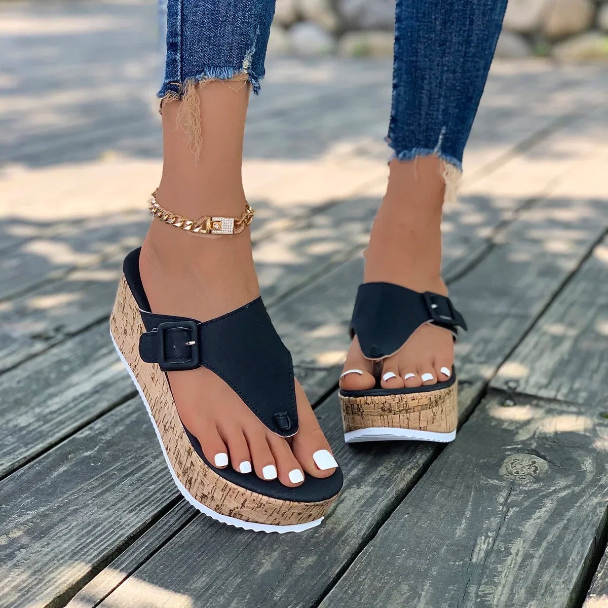 Summer Flip Flops Shoes Female Wedge Platform Sandal 2024 New Ladies Thick Bottom Casual Slippers Black Pink White