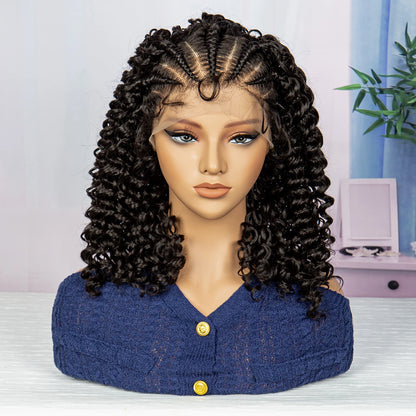 Afro Bob Braided Wigs with Baby Hair for Black Women Synthetic Cornrow Braided Wigs Lace Wigs Cornrow Box Wigs Curly Hair Wig