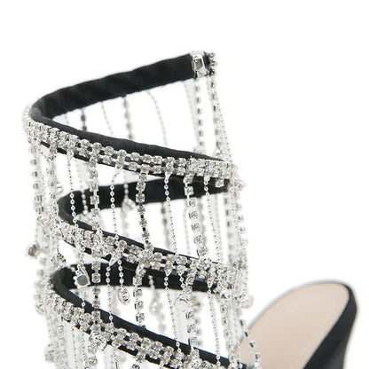 Runway style Bling Bling Crystal Tassels Snake Coiled Women Sandals Sexy Stiletto High heels Summer Fashion Party Prom Shoes