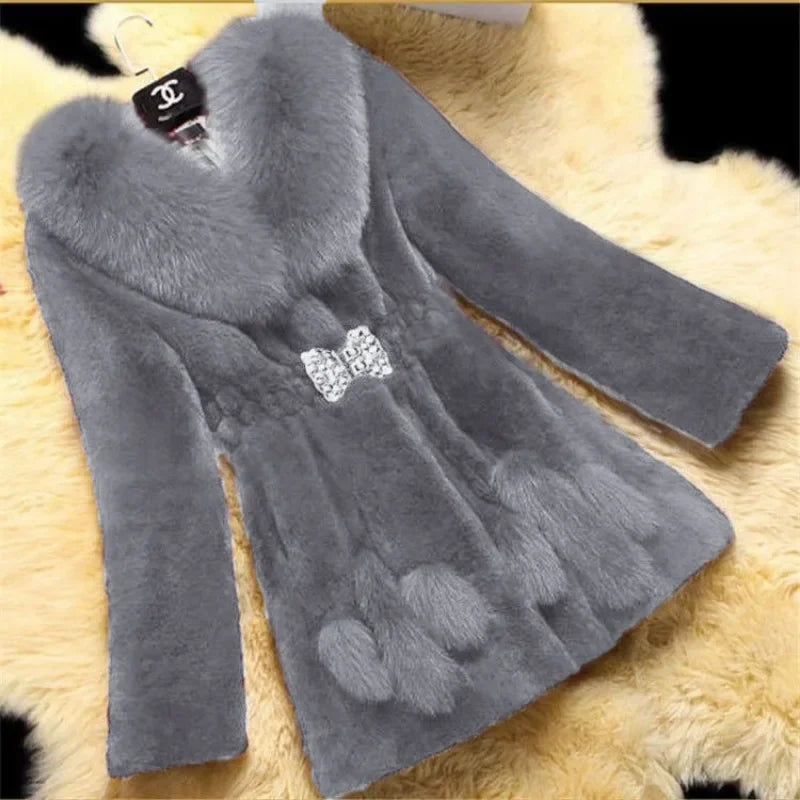 QNPQYX  Winter New Warm Fur Fashion Women's Faux Fur Haining Fur Coat Women's Mid Length Jackets