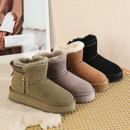 Imitation Wool Winter Snow Boots Women Thicken Plush Warm Cotton Padded Shoes Woman Fashion Striped Thick Platform Ankle Boots