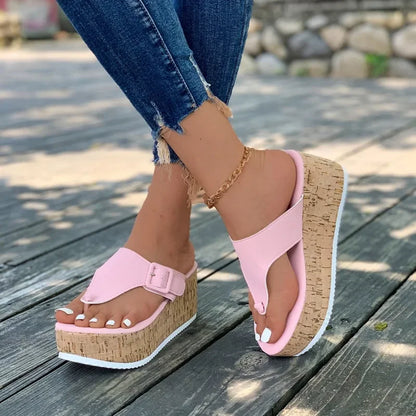 Summer Flip Flops Shoes Female Wedge Platform Sandal 2024 New Ladies Thick Bottom Casual Slippers Black Pink White