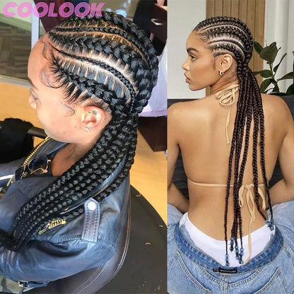 36" Synthetic Lace Front Wigs Jumbo Braided Wigs Full Lace Front Dutch Twins Cornrows Braids Wig For Black Women Crochet Hair