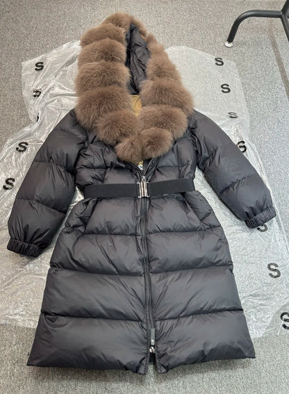 Beautiful Warm thick cozy Real Big Fur duck down long Women winter coat.