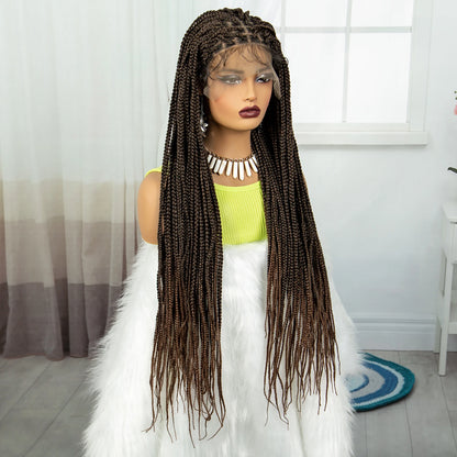 Synthetic Braided Wig Synthetic Hair Lace Front Wigs Box Braided Wigs for Black Women 36 Inches Micro Braids Wigs with Baby Hair