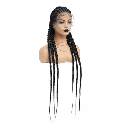 36" Synthetic Lace Front Wigs Jumbo Braided Wigs Full Lace Front Dutch Twins Cornrows Braids Wig For Black Women Crochet Hair