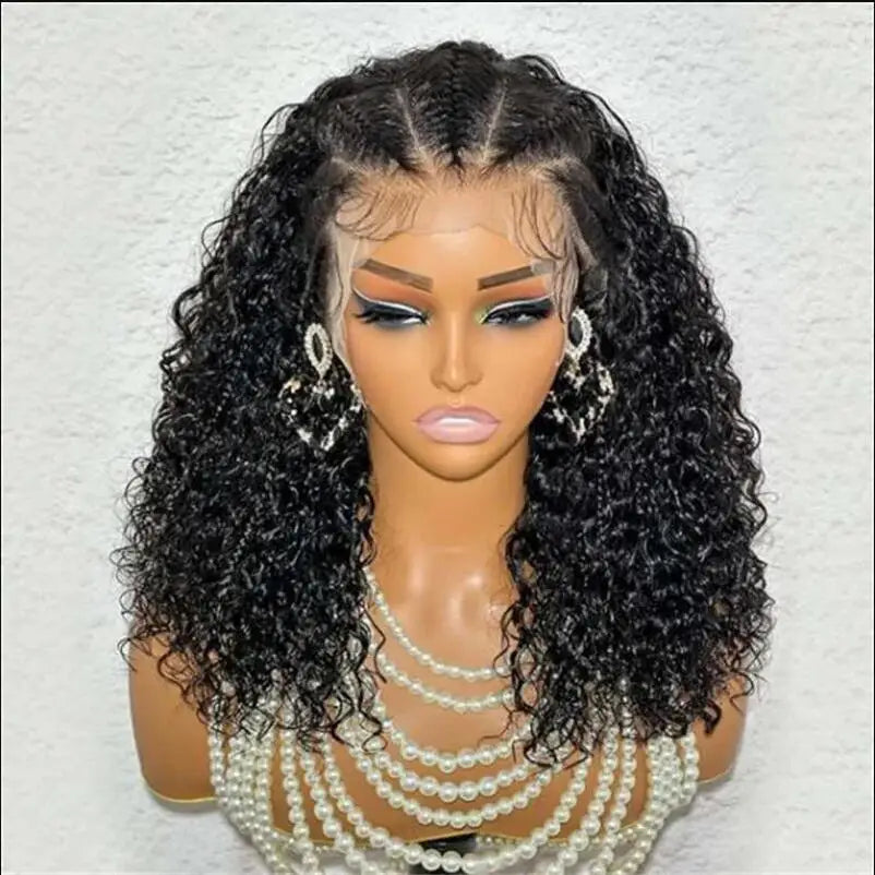 Soft 26“ Long Black Kinky Curly 180Density Synthetic Lace Front Wig For African Women Babyhair Heat Resistant Preplucked Daily