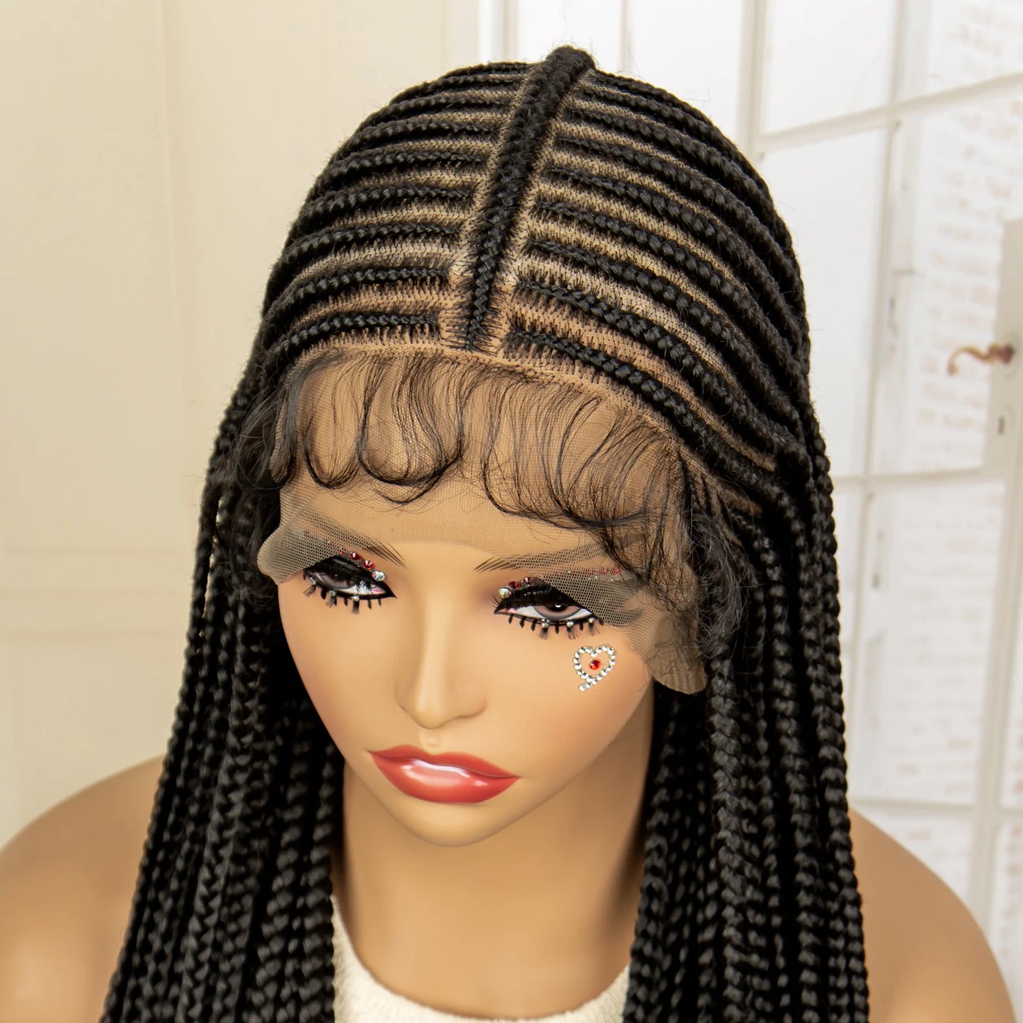 Synthetic Knotless Box Braided Wig Full Lace Cornrow Braids Wig for Black Women with Baby Hair 36 Inches Long Twist Braiding Wig