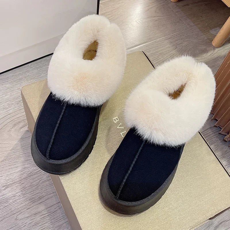 Ankle Boots for Women Women Boots Genuine Leather Real Fox Fur Winter Shoes Warm Black Round Toe Casual  Female Snow Boots