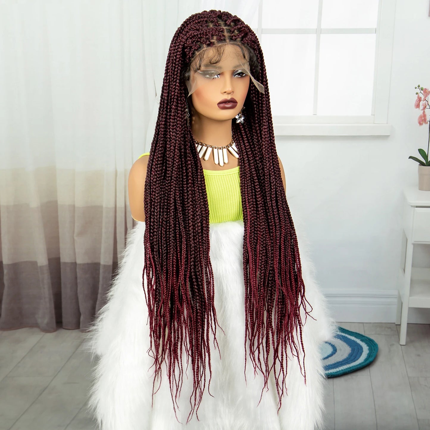 Synthetic Braided Wig Synthetic Hair Lace Front Wigs Box Braided Wigs for Black Women 36 Inches Micro Braids Wigs with Baby Hair