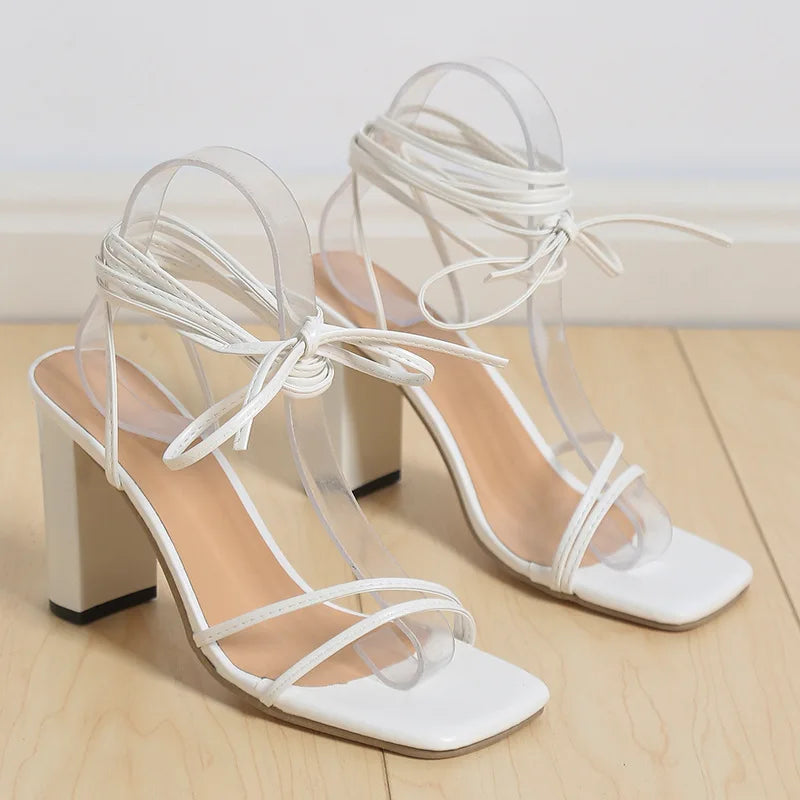 High Heels Woman Summer Ankle Strap Sandals Leather Cross-Tied Shoes Sexy Lace Up Party Sexy Heel Wedding Shoes Super-high Women