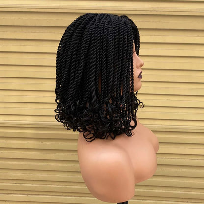 Ombre Red Box Braided Wigs For Black Women Heat Resistant Crochet Kinky Twist African Synthetic Short Bob Braiding Hair Wig