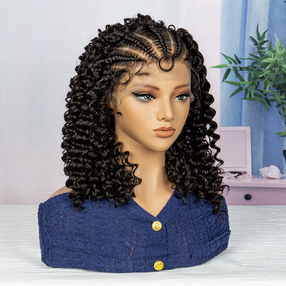 Afro Bob Braided Wigs with Baby Hair for Black Women Synthetic Cornrow Braided Wigs Lace Wigs Cornrow Box Wigs Curly Hair Wig