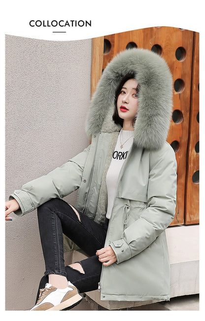 Women Parka Fashion Long Coat Wool Liner Hooded Parkas