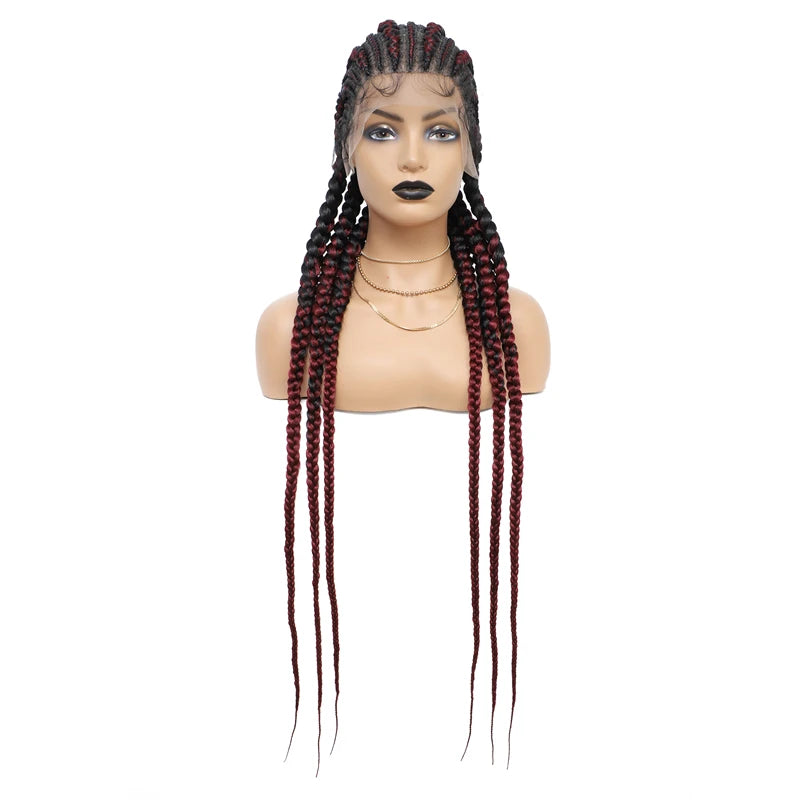 36" Synthetic Lace Front Wigs Jumbo Braided Wigs Full Lace Front Dutch Twins Cornrows Braids Wig For Black Women Crochet Hair