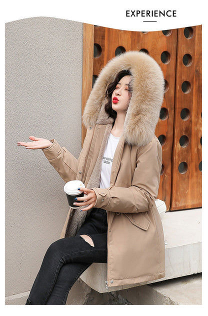 Women Parka Fashion Long Coat Wool Liner Hooded Parkas