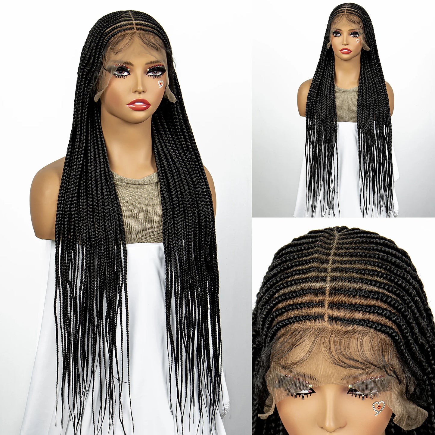 Synthetic Knotless Box Braided Wig Full Lace Cornrow Braids Wig for Black Women with Baby Hair 36 Inches Long Twist Braiding Wig