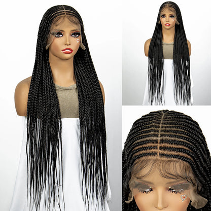 Synthetic Knotless Box Braided Wig Full Lace Cornrow Braids Wig for Black Women with Baby Hair 36 Inches Long Twist Braiding Wig